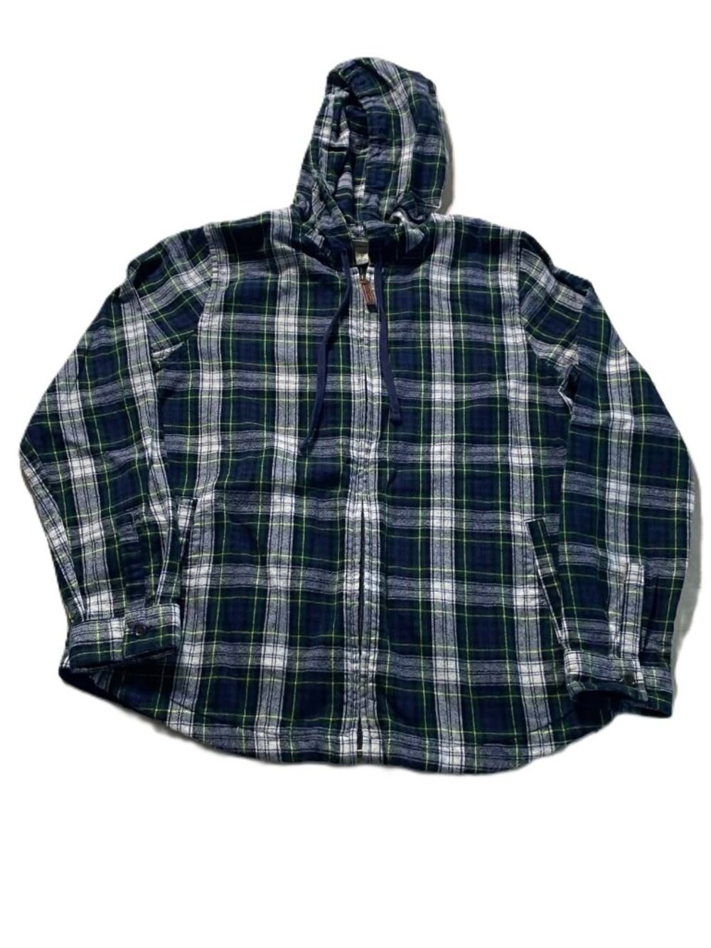 L.L. Bean Women's Medium Regular Scotch Plaid Flannel Relaxed Zip Hoodie.